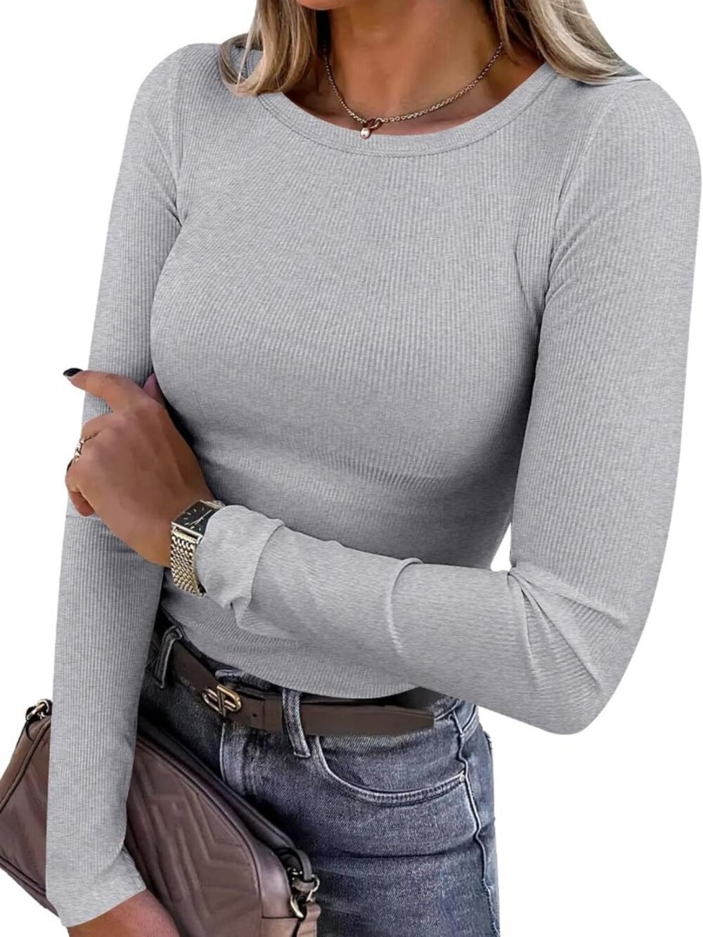 Chic Long Sleeve Ribbed Fitted Tops for Women - Stylish Casual Wear